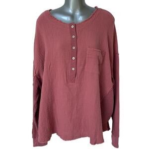 Aemi & Co Top Mauve Dusty Pink Oversized Shirt Boho Blouse Women's Size Large